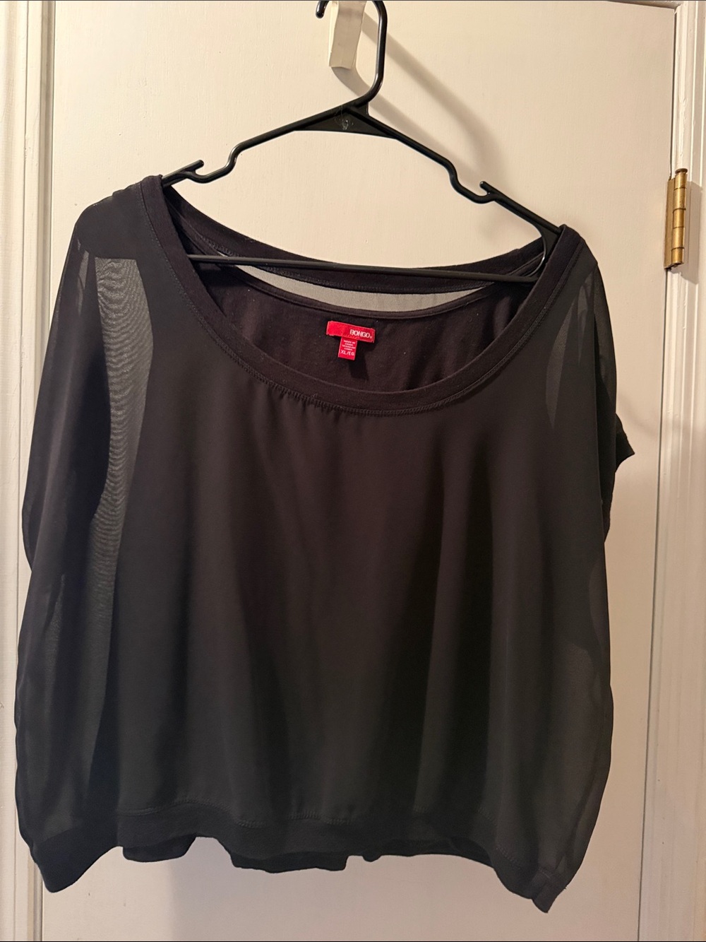 Bongo Black Sheer Short-Sleeve Overlay Top